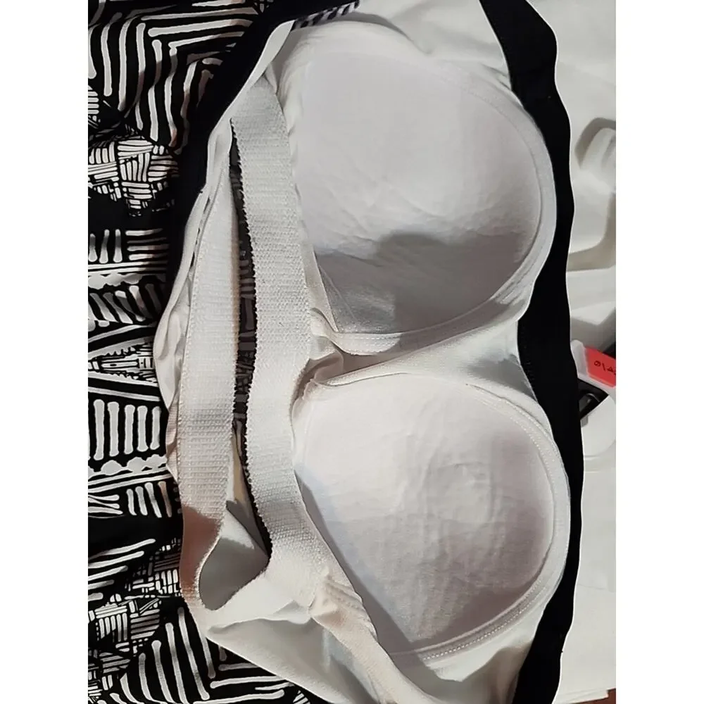 Sonnet Shores Swim Top Halter No Straps 18W Black White Aztec Geometric